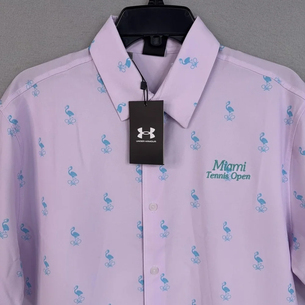 Miami Tennis Open Shirt Mens Large Purple Flamingo AOP All Over Under Armour